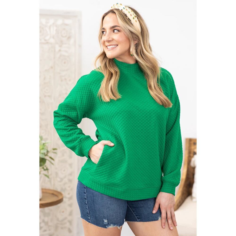 Jodifl Vibrant Green Embossed Mock Neck Textured Dot Sweatshirt Size Medium